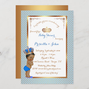 Petite invitation de prince baby shower, or rose