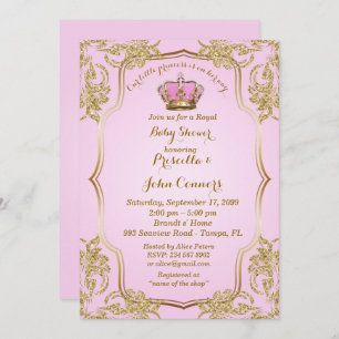 Petite invitation de princesse baby shower, or,