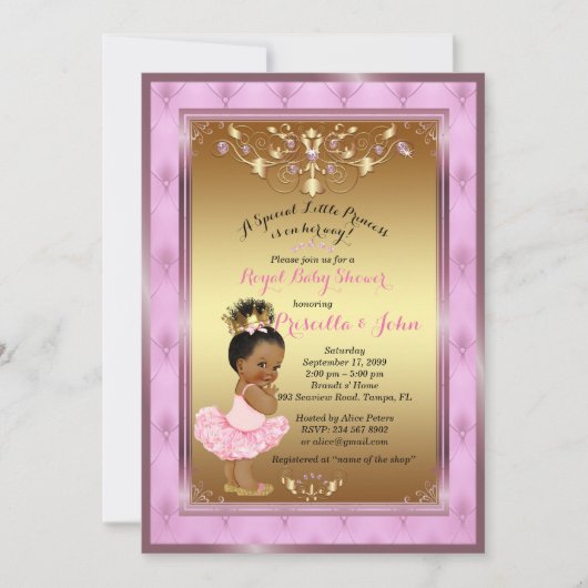 Petite invitation de princesse baby shower, rose, (Devant)