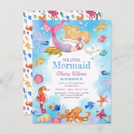Petite invitation de sirène à l'anniversaire des e (Devant / Derrière)
