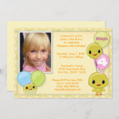 Petite invitation jaune d'anniversaire de poussin (Devant / Derrière)