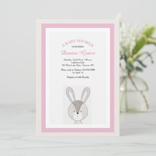 Petite invitation lapin rose (Debout devant)