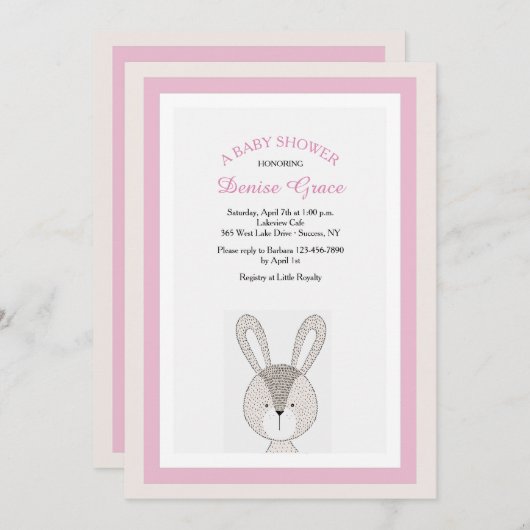 Petite invitation lapin rose (Devant / Derrière)