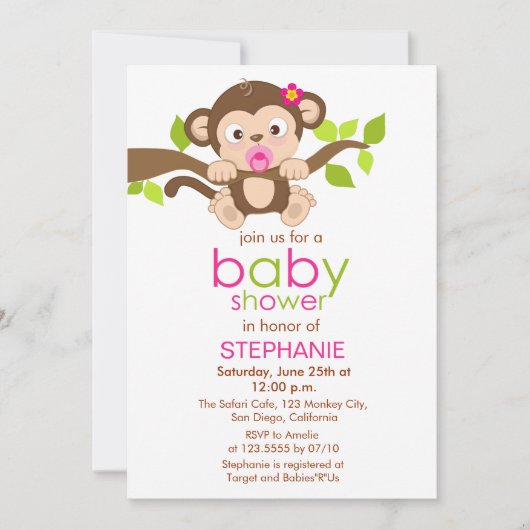 Petite invitation mignonne de baby shower de fille (Devant)