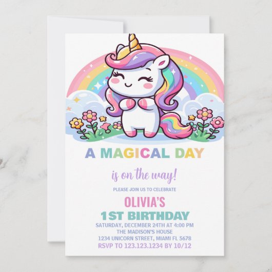 Petite licorne arc-en-ciel Invitations d'anniversa (Devant)