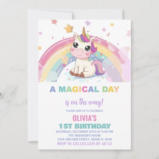 Petite licorne arc-en-ciel Invitations d'anniversa (Devant)