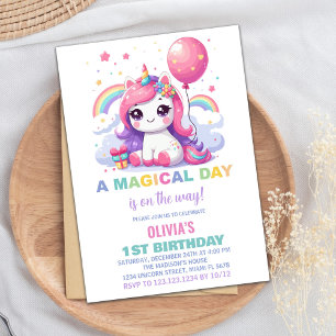 Petite licorne rose Invitations d'anniversaire
