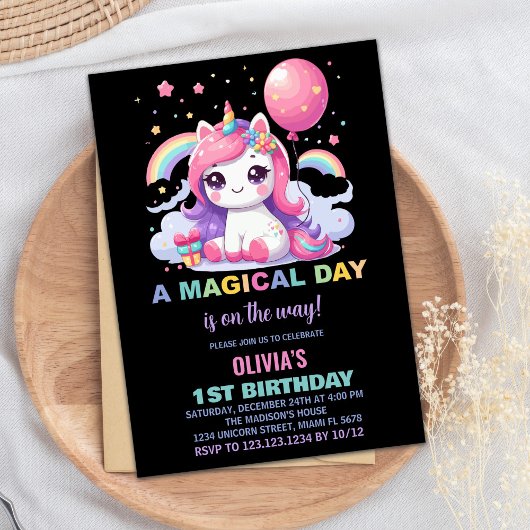 Petite licorne rose Invitations d'anniversaire