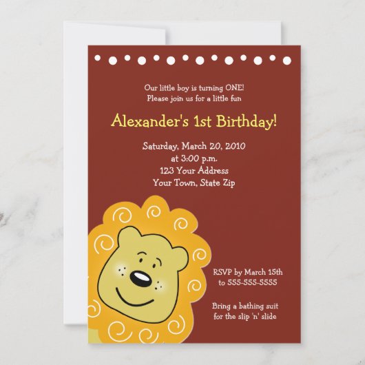Petite Lion Lion ANNIVERSAIRE Invitation 5 x 7 (Devant)