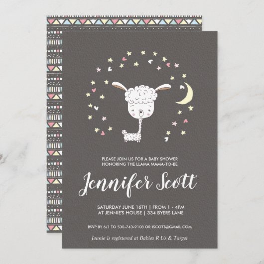 Petite Llama Baby shower Invitation (Devant / Derrière)