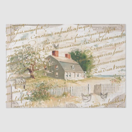 Petite Maison de Plage French Script Decoupage Tissuepapier (Voorkant)