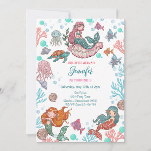 Petite mignonne Petite Sirène Invitation Anniversa