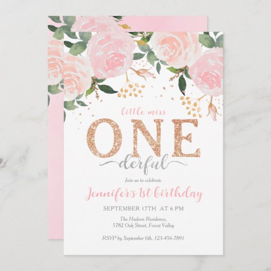 Petite Miss Onederful Invitation d'anniversaire (Devant / Derrière)