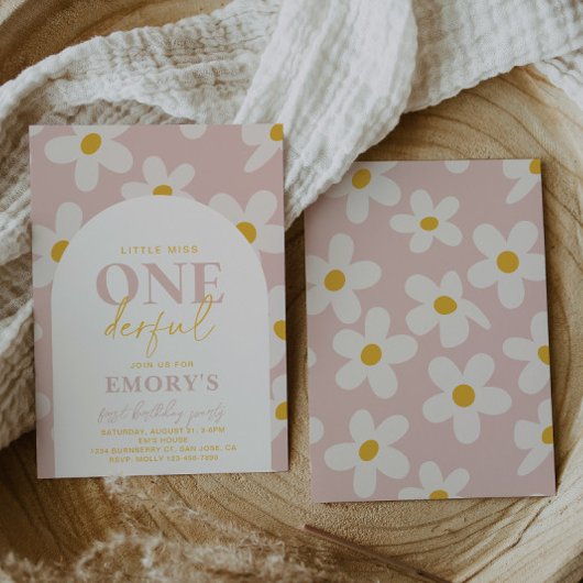 Petite Miss Onederful Invitation | Fleur rétro