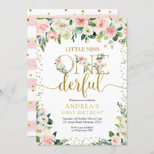 Petite Miss Onederful rose Floral Invitation