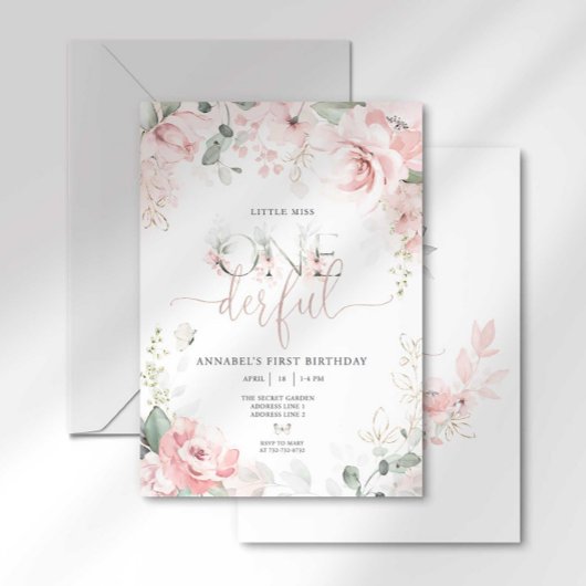 Petite Miss Onederful rose Floral Invitation