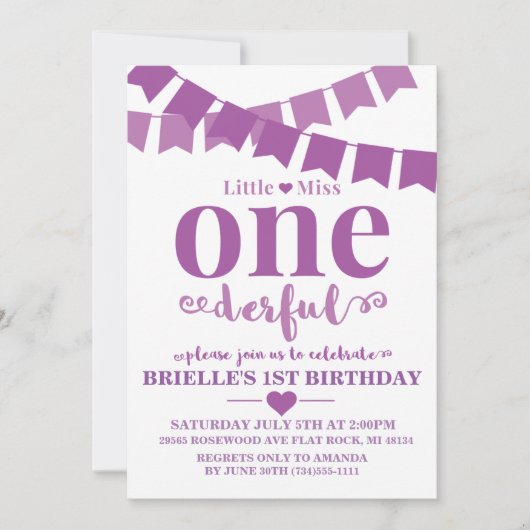 Petite Mlle Onederful Purple Invitation d'annivers (Devant)