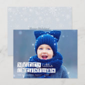 petite noël bleu typographie carte postale (Devant / Derrière)