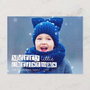 petite noël bleu typographie carte postale