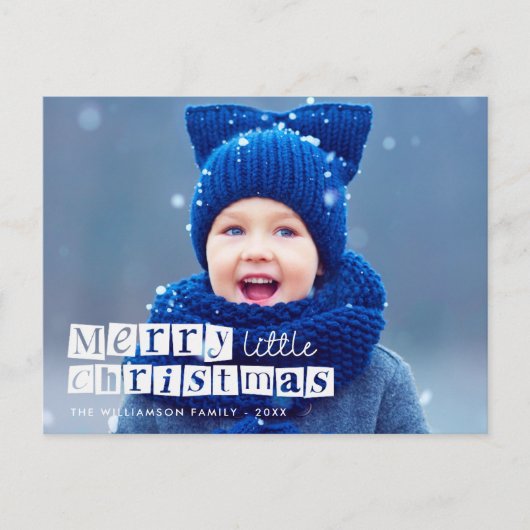 petite noël bleu typographie carte postale (Devant)
