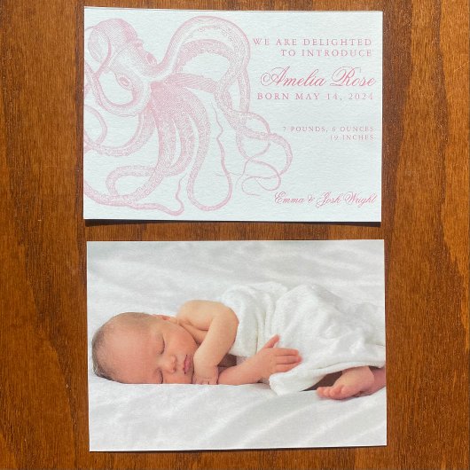 Petite Octopus Geboorte Aankondiging voor Meisje
