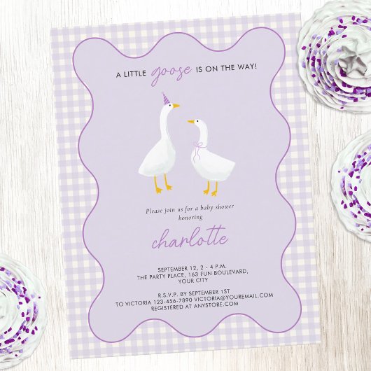 Petite Oie En vichy Lilac Baby shower Invitation
