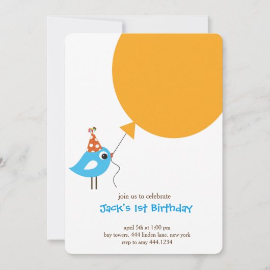 Petite Oiseau première invitation anniversaire (Devant)