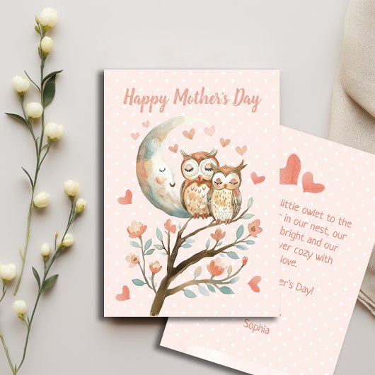 Petite Owlet Avec Maman Aime Bonne Mère Carte de j