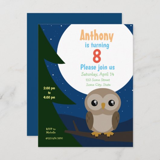 Petite Petite Chouette Invitation Anniversaire (Devant / Derrière)