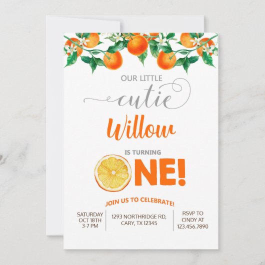 Petite petite fille orange invitation anniversaire (Devant)