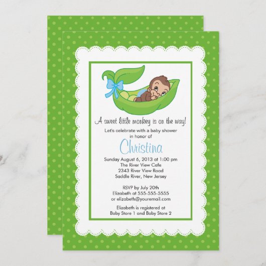 Petite pois de singe Pod Bébé Invitations de douch (Devant / Derrière)