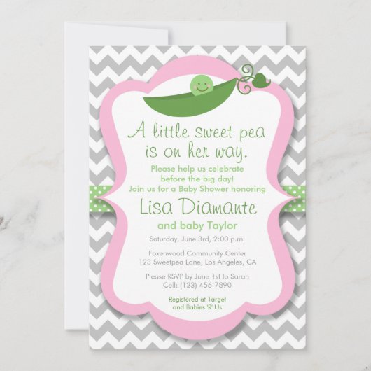 Petite pois doux fille Baby shower Invitation (Devant)
