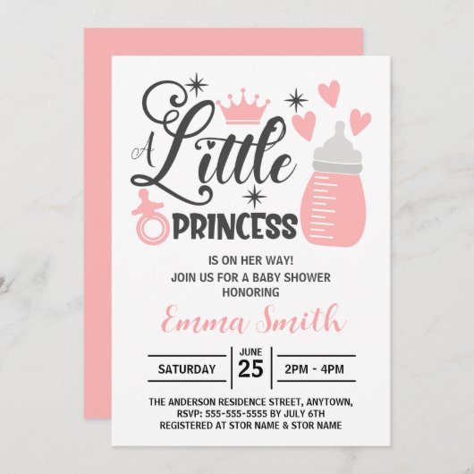 Petite princesse Baby shower Invitation (Devant / Derrière)
