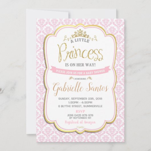 Petite princesse Baby shower Invitation fille rose (Devant)