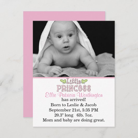 Petite Princesse Bébé Faire-part de naissance fill (Devant / Derrière)