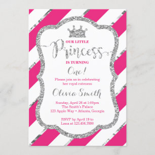 Petite princesse Birthday Invitation Pink Silver