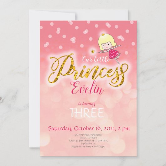 Petite princesse Invitation d'anniversaire, Fille  (Devant)