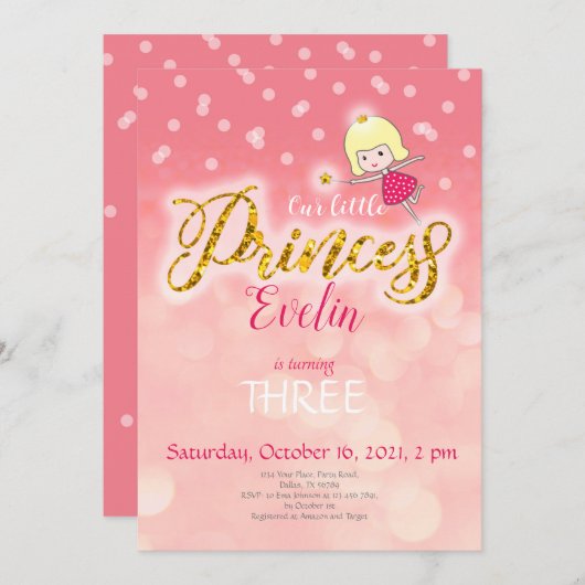 Petite princesse Invitation d'anniversaire, Fille  (Devant / Derrière)