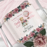 Petite princesse Ours Bearly Wait Girl Baby shower<br><div class="desc">Bienvenue à notre collection de modèles Baby showers pour filles sur le thème de la princesse! Nos créations comprennent une jolie princesse en peluche habillée d'une couronne et une jolie robe rose, sauge et turquoise, ornée de fleurs roses sur le fond. Cet adorable ours en peluche tient un bouquet floral...</div>
