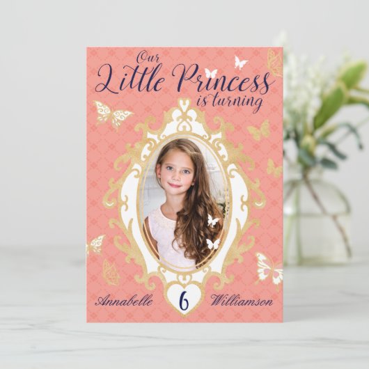 Petite princesse rose et or Invitation d'anniversa (Debout devant)