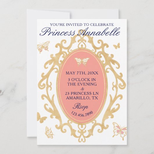 Petite princesse rose et or Invitation d'anniversa (Dos)