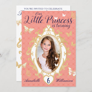 Petite princesse rose et or Invitation d'anniversa