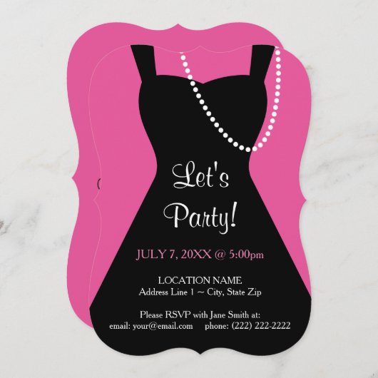 Petite robe noire Invitation | Bachelorette (Devant / Derrière)