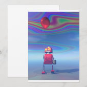 Petite Robot Rouge Anniversaire 2 Invitation (Devant / Derrière)