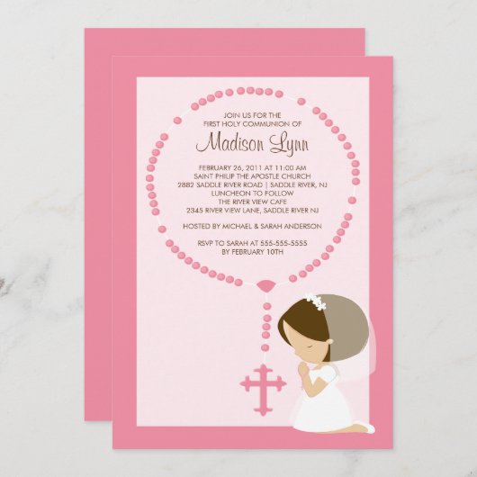 Petite Rosaire Première communion Invitation Fille (Devant / Derrière)