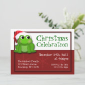 Petite Santa Hat Froggy Fête de Noël Invitations (Debout devant)
