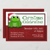 Petite Santa Hat Froggy Fête de Noël Invitations (Devant / Derrière)