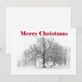 Petite scène d'hiver Carte de Noël Bow blanc (plat (Devant / Derrière)