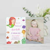 Petite sirène de cheveux orange Invitations avec p (Debout devant)