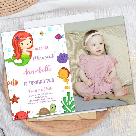 Petite sirène de cheveux orange Invitations avec p